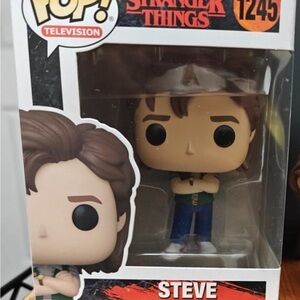 Funko Pop Steve Figure with Brown Hair and Blue Outfit STRANGER THINGS